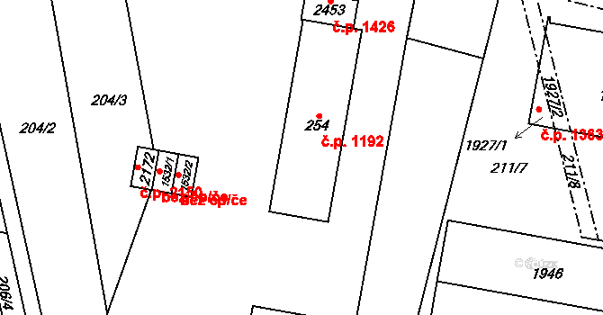 Kojetín I-Město 1192, Kojetín na parcele st. 254 v KÚ Kojetín, Katastrální mapa