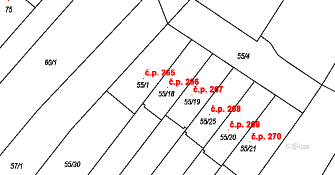 Padochov 266, Oslavany na parcele st. 55/18 v KÚ Padochov, Katastrální mapa