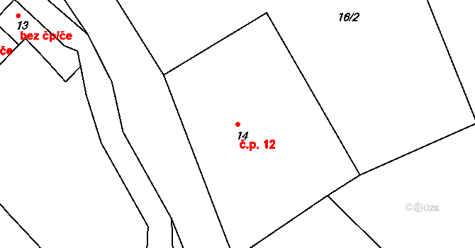 Děpoltovice 12 na parcele st. 14 v KÚ Děpoltovice, Katastrální mapa