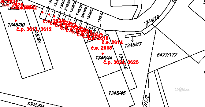 Jihlava 3624,3625 na parcele st. 1345/44 v KÚ Jihlava, Katastrální mapa