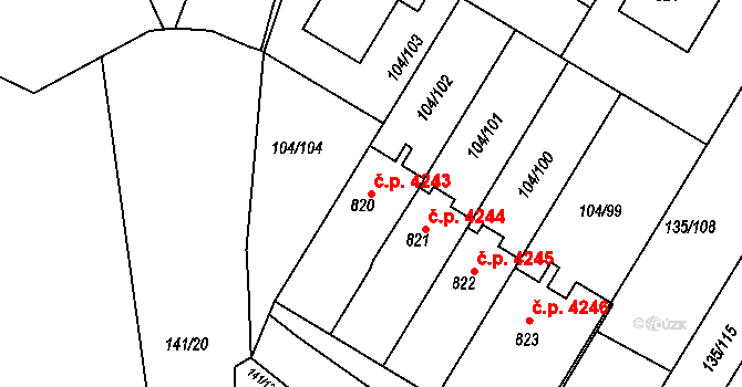 Jihlava 4243 na parcele st. 820 v KÚ Bedřichov u Jihlavy, Katastrální mapa