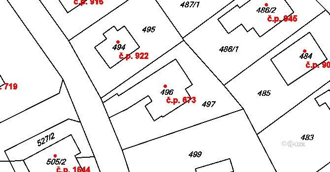 Roztoky 673 na parcele st. 496 v KÚ Roztoky u Prahy, Katastrální mapa