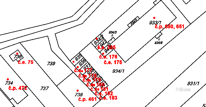 Veverská Bítýška 175 na parcele st. 943 v KÚ Veverská Bítýška, Katastrální mapa
