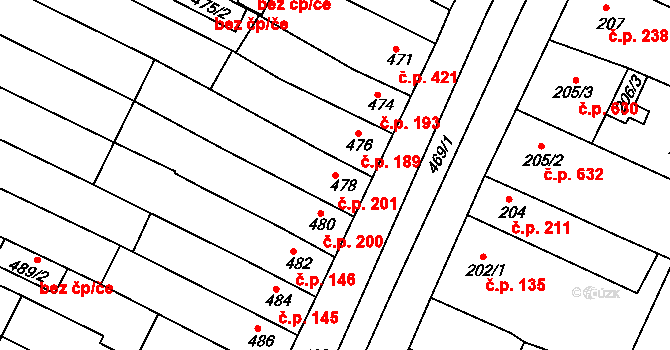 Hrušovany u Brna 201 na parcele st. 478 v KÚ Hrušovany u Brna, Katastrální mapa