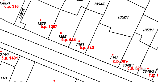 Ratíškovice 340 na parcele st. 1353 v KÚ Ratíškovice, Katastrální mapa