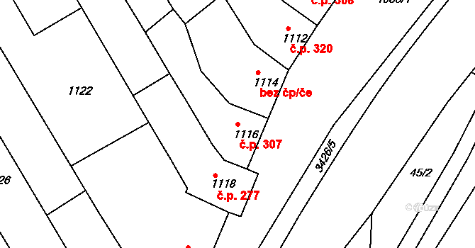 Rohatec 307 na parcele st. 1116/1 v KÚ Rohatec, Katastrální mapa