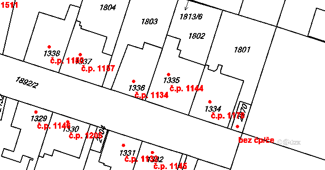 Brandýs nad Labem 1144, Brandýs nad Labem-Stará Boleslav na parcele st. 1335 v KÚ Brandýs nad Labem, Katastrální mapa
