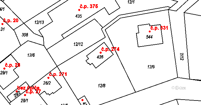 Strančice 274 na parcele st. 436 v KÚ Strančice, Katastrální mapa