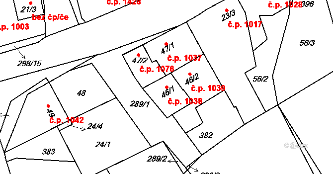 Švermov 1038, Kladno na parcele st. 46/1 v KÚ Hnidousy, Katastrální mapa