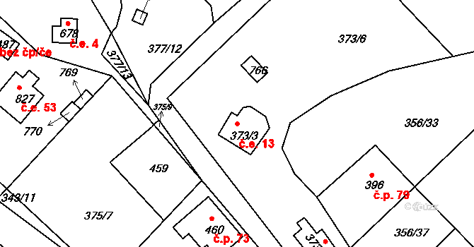 Klecánky 13, Klecany na parcele st. 373/3 v KÚ Klecany, Katastrální mapa
