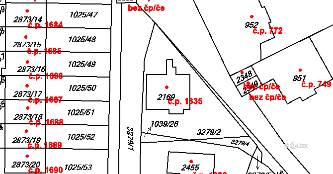 Stříbro 1335 na parcele st. 2169 v KÚ Stříbro, Katastrální mapa