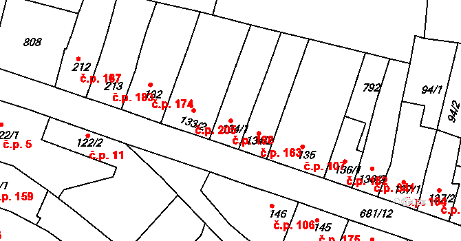 Nechanice 188 na parcele st. 134/1 v KÚ Nechanice, Katastrální mapa