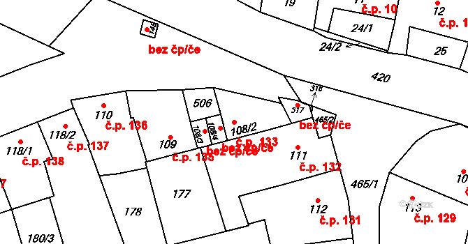 Třebčín 133, Lutín na parcele st. 108/2 v KÚ Třebčín, Katastrální mapa