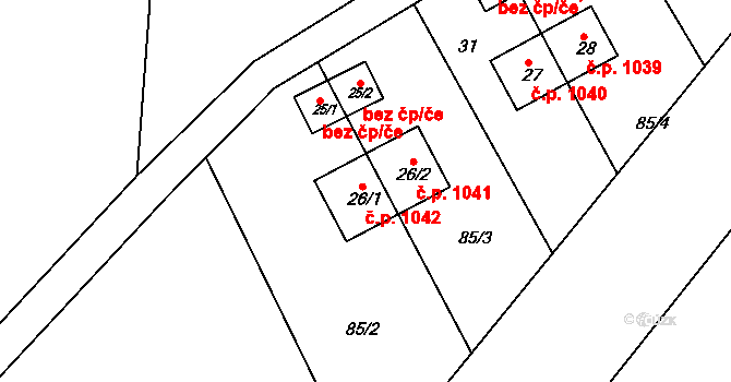 Kozlov 1042 na parcele st. 26/1 v KÚ Kozlov u Velkého Újezdu, Katastrální mapa