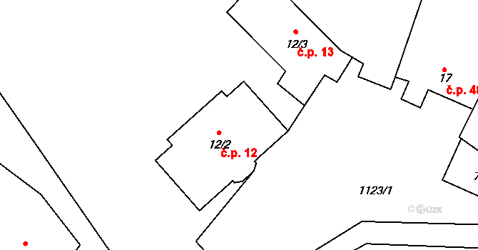 Hořesedly 12 na parcele st. 12/2 v KÚ Hořesedly, Katastrální mapa
