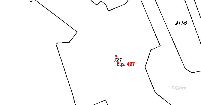 Ryžoviště 427, Harrachov na parcele st. 721 v KÚ Harrachov, Katastrální mapa