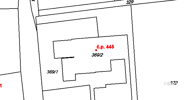 Krhová 445 na parcele st. 369/2 v KÚ Krhová, Katastrální mapa