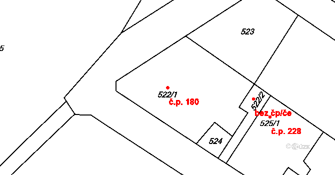 Milovice 180 na parcele st. 522/1 v KÚ Milovice nad Labem, Katastrální mapa
