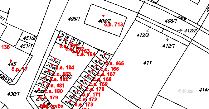 Miřetice u Klášterce nad Ohří 165, Klášterec nad Ohří na parcele st. 407/7 v KÚ Miřetice u Klášterce nad Ohří, Katastrální mapa
