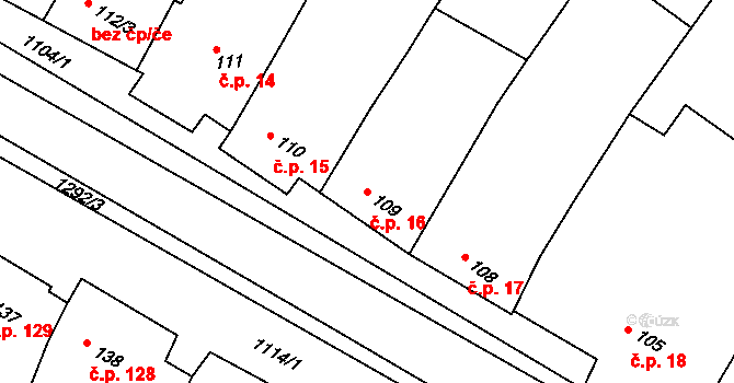 Rouchovany 16 na parcele st. 109 v KÚ Rouchovany, Katastrální mapa