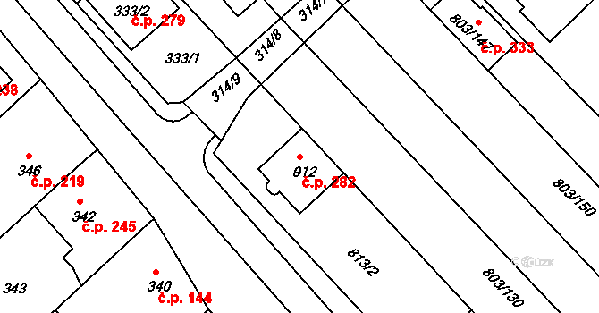Míkovice 282, Uherské Hradiště na parcele st. 912 v KÚ Míkovice nad Olšavou, Katastrální mapa