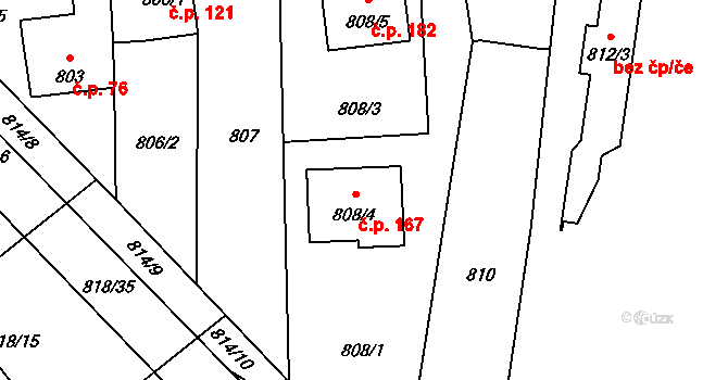 Nové Homole 167, Homole na parcele st. 808/4 v KÚ Homole, Katastrální mapa