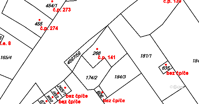 Bochov 141 na parcele st. 266 v KÚ Bochov, Katastrální mapa