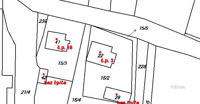 Klest 3, Cheb na parcele st. 22 v KÚ Klest, Katastrální mapa