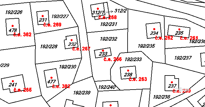 Dřenice 266, Cheb na parcele st. 233 v KÚ Dřenice u Chebu, Katastrální mapa