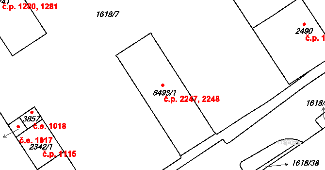 Cheb 2247,2248 na parcele st. 6493/1 v KÚ Cheb, Katastrální mapa