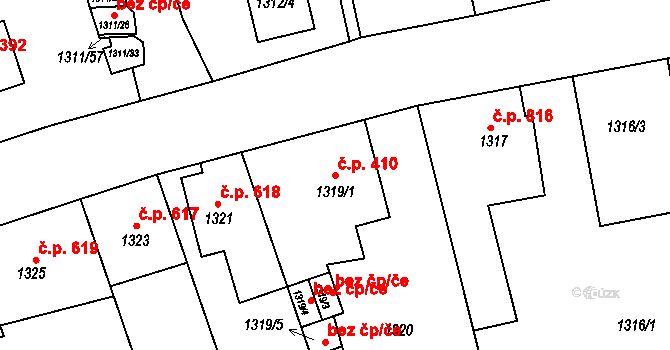 Turnov 410 na parcele st. 1319/1 v KÚ Turnov, Katastrální mapa