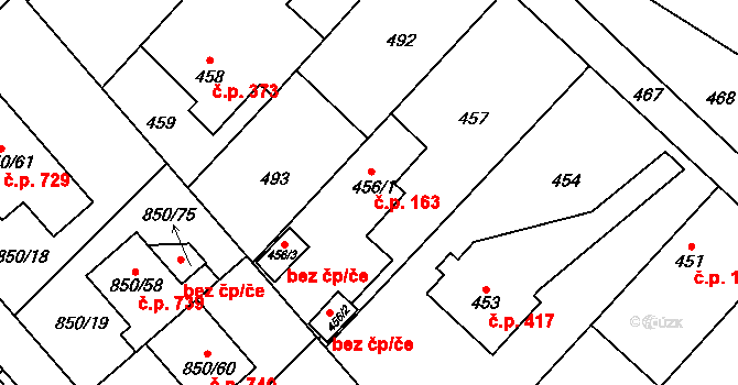 Kolovraty 163, Praha na parcele st. 456/1 v KÚ Kolovraty, Katastrální mapa