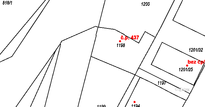 Suchdol nad Lužnicí 437 na parcele st. 1198 v KÚ Suchdol nad Lužnicí, Katastrální mapa