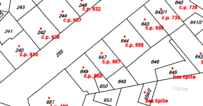 Žižkov 657, Praha na parcele st. 647 v KÚ Žižkov, Katastrální mapa