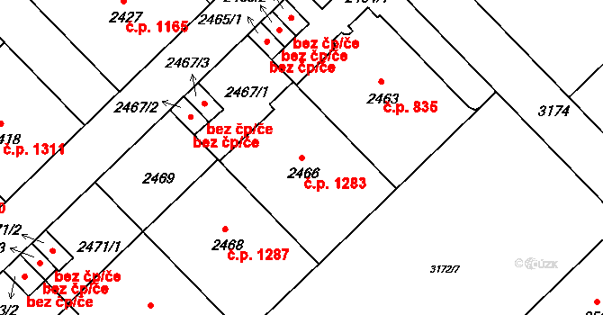 Nusle 1283, Praha na parcele st. 2466 v KÚ Nusle, Katastrální mapa