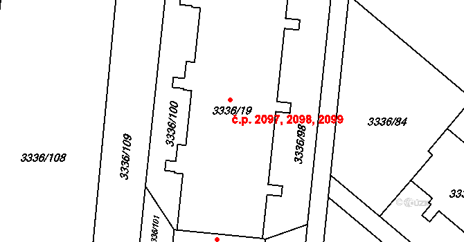 Chodov 2097,2098,2099, Praha na parcele st. 3336/19 v KÚ Chodov, Katastrální mapa