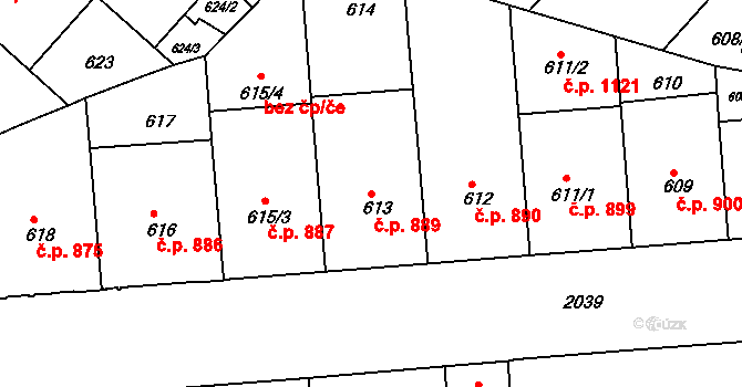 Bubeneč 889, Praha na parcele st. 613 v KÚ Bubeneč, Katastrální mapa
