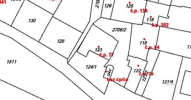 Hostivař 77, Praha na parcele st. 123 v KÚ Hostivař, Katastrální mapa