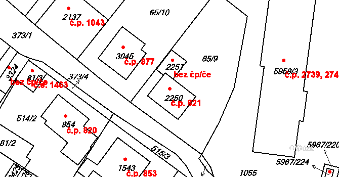 Sezimovo Ústí 821 na parcele st. 2250 v KÚ Sezimovo Ústí, Katastrální mapa