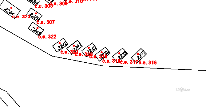 Sezimovo Ústí 318 na parcele st. 2239 v KÚ Sezimovo Ústí, Katastrální mapa
