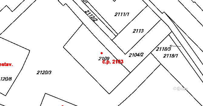 Chomutov 2103 na parcele st. 2109 v KÚ Chomutov II, Katastrální mapa
