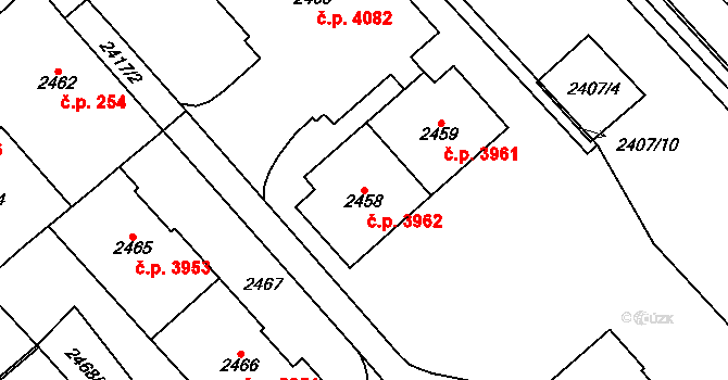Chomutov 3962 na parcele st. 2458 v KÚ Chomutov I, Katastrální mapa