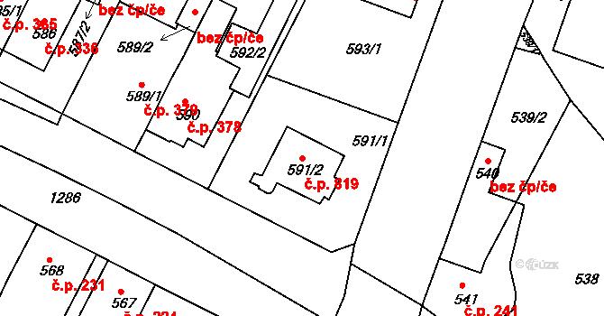 Lobzy 819, Plzeň na parcele st. 591/2 v KÚ Božkov, Katastrální mapa