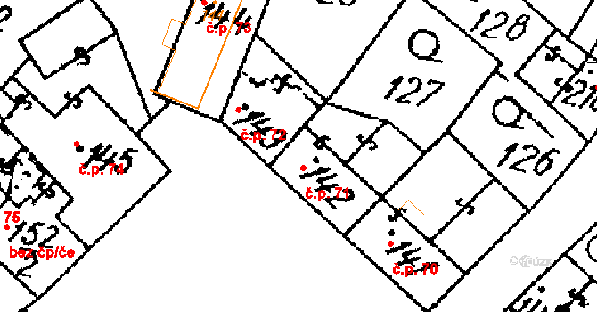 Žiželice 71 na parcele st. 142 v KÚ Žiželice nad Cidlinou, Katastrální mapa