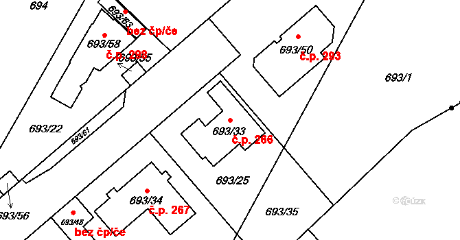 Poříčí 266, Boršov nad Vltavou na parcele st. 693/33 v KÚ Boršov nad Vltavou, Katastrální mapa