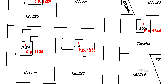 Dobřany 1235 na parcele st. 2343 v KÚ Dobřany, Katastrální mapa