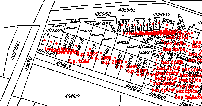Horní Počernice 2567, Praha 6 na parcele st. 4048/20 v KÚ Horní Počernice, Katastrální mapa