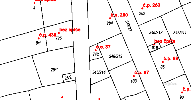 Černčice 87 na parcele st. 742 v KÚ Černčice u Loun, Katastrální mapa