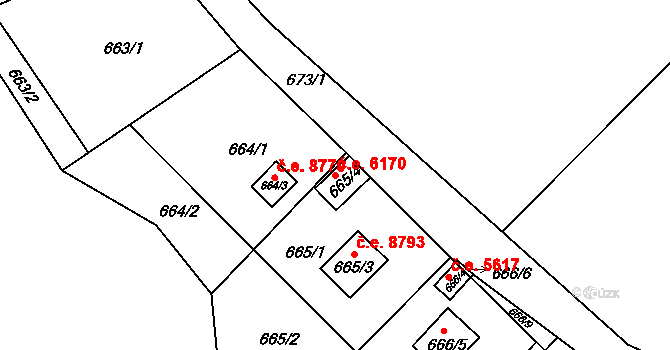 Skorotice 6170, Ústí nad Labem na parcele st. 665/4 v KÚ Skorotice u Ústí nad Labem, Katastrální mapa