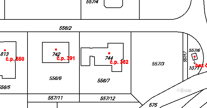 Černý Vůl 362, Statenice na parcele st. 744 v KÚ Statenice, Katastrální mapa